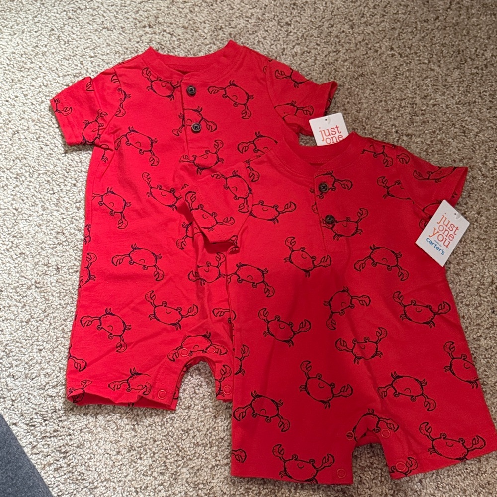 Red Crab Print Baby Rompers